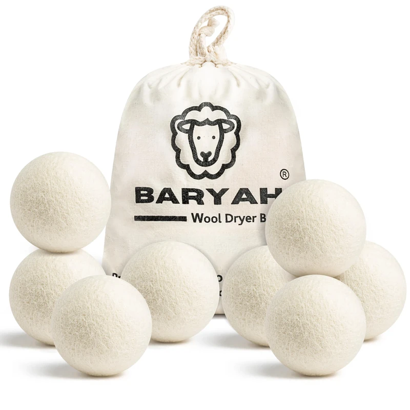 Baryah Tumble Dryer Balls XL - 8 Pcs 100% Organic New Zealand Wool Dryer Balls Reusable Eco Laundry Balls for The UK Reduces Drying Time Wrinkles, and Static A Natural Alternative to Fabric Softener