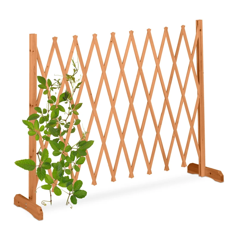 Relaxdays Wooden Trellis, Extendable up to 275 cm, Aid for Climbing Plants, Free Standing Scissor Grille, Garden, Orange, Wood, 90 x 275 x 28 cm