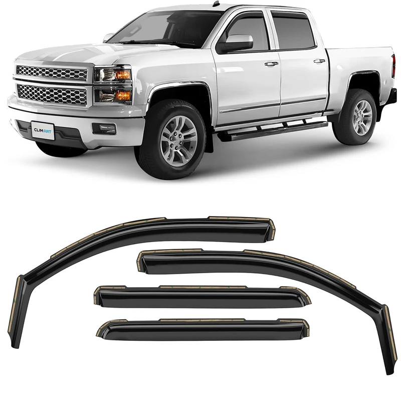 CLIM ART in-Channel Incredibly Durable Rain Guards for Chevrolet (Chevy) Silverado/GMC Sierra 2014-2018 Crew Cab, Truck Accessories, Vent Window Visors, Original Window Deflectors, 4pcs - 614224