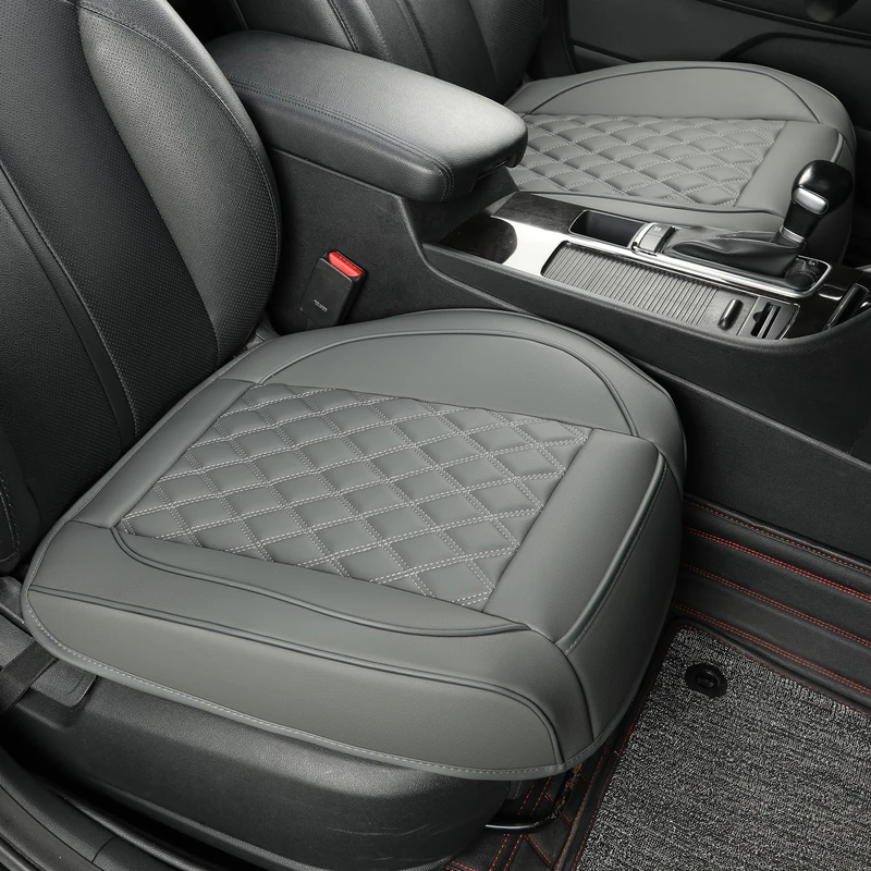 Vankerful 2 Pack Leather Front Car Seat Covers,Bottom Seat Covers for Cars,Driver Car Seat Cushion Cover,Luxury Seat Protectors,for Most Vehicles,Sedan,Truck,SUV(Grey)