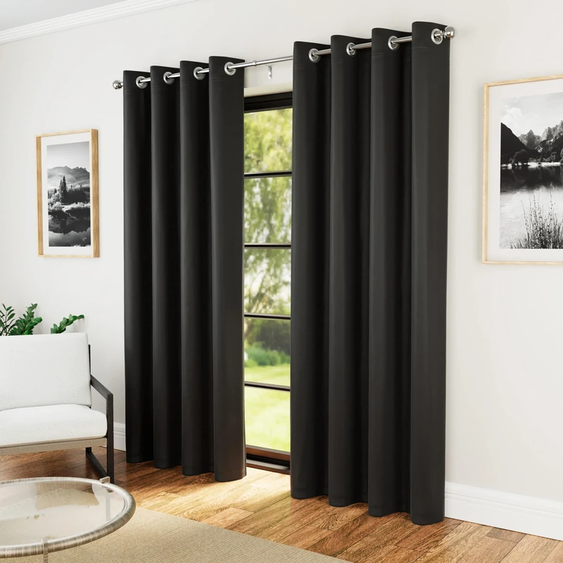 Enhanced Living Nightfall Eyelet Blackout Curtains - Thermal Black Curtains for Bedroom - 90x90 inch (229x229 cm) - 230gsm, Supersoft, Energy Saving & Noise Reducing - 2 x Curtain Panels