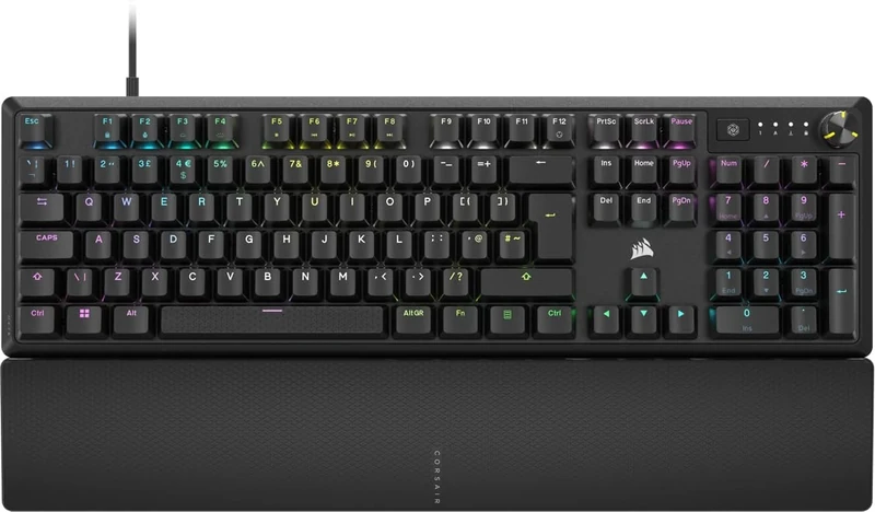 CORSAIR K70 CORE RGB Mechanical Wired Gaming Keyboard with Palmrest – Pre-Lubed MLX Red Linear Switches, SOCD, ABS Painted Keycaps, Sound Dampening, Media Control Dial, QWERTY UK – Black
