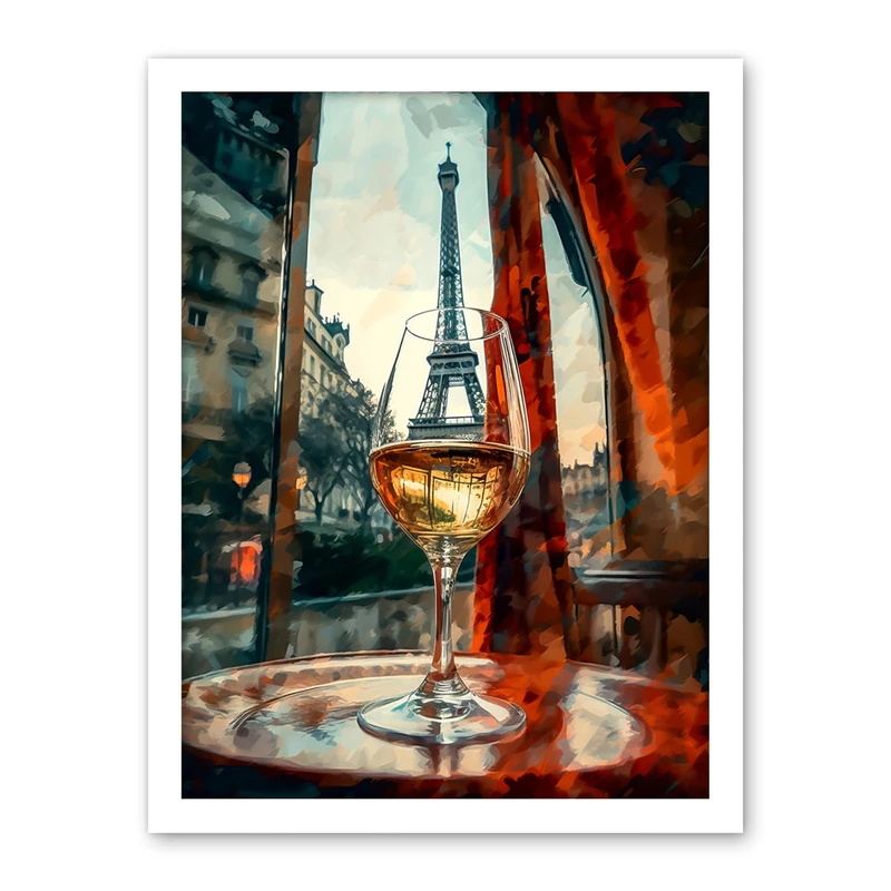 Artery8 Through the Wine Glass Oil Painting Paris France Eiffel Tower View from Glass Window Artwork Framed Wall Art Print 18X24 Inch