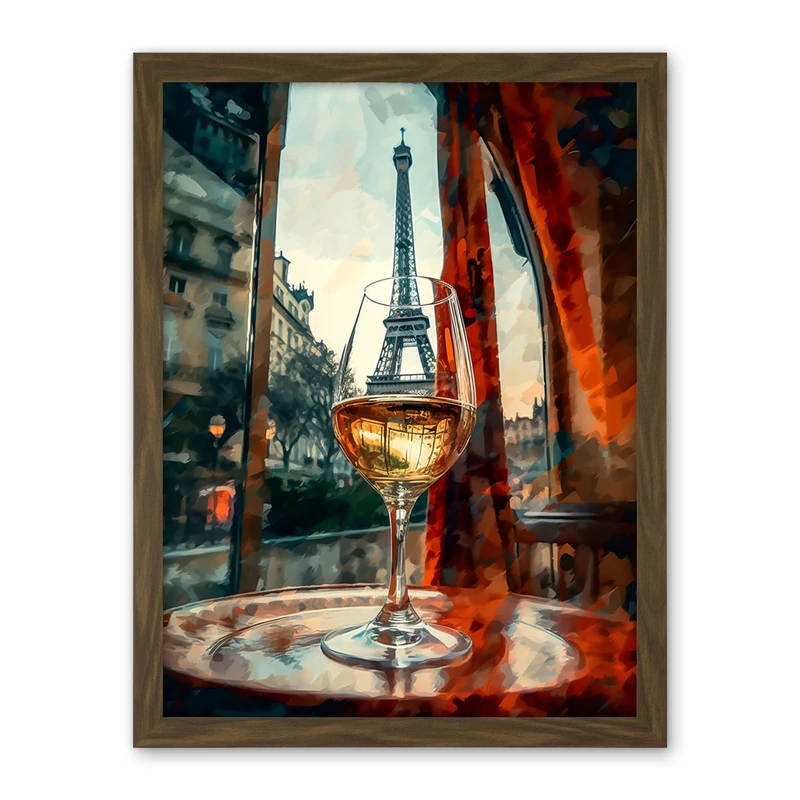 Artery8 Through the Wine Glass Oil Painting Paris France Eiffel Tower View from Glass Window Artwork Framed Wall Art Print 18X24 Inch