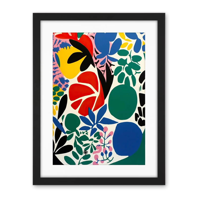 Artery8 Botanical Garden Henri Matisse Inspired Acrylic Painting Abstract Bright Shapes Artwork Framed Wall Art Print 18X24 Inch