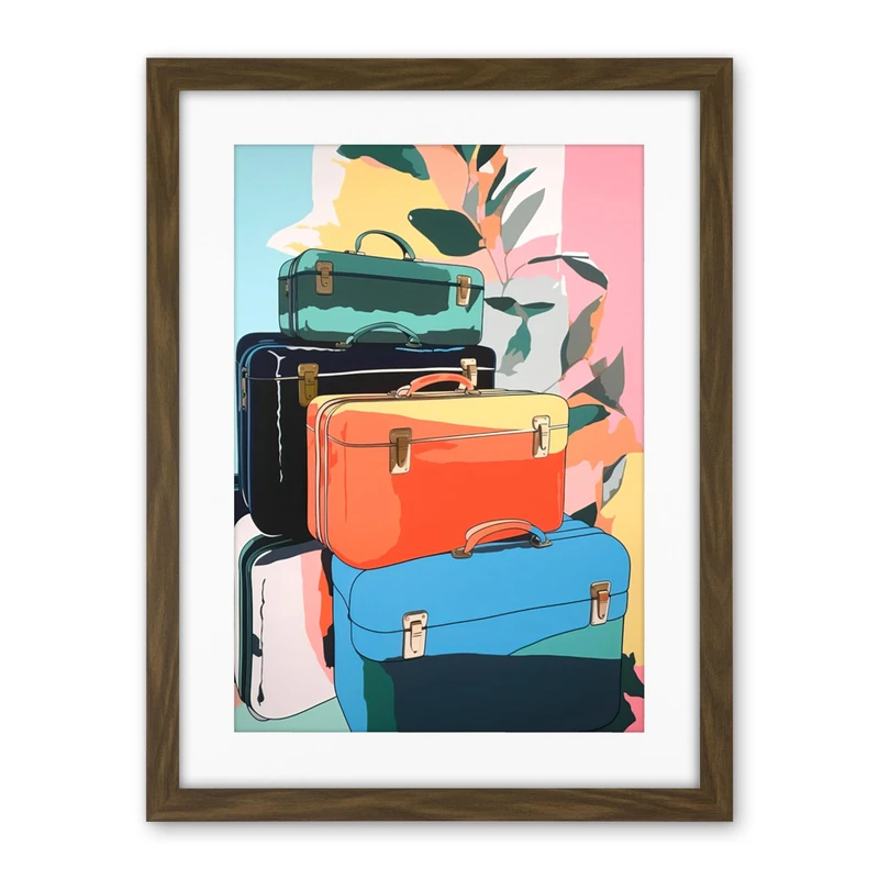 Artery8 Ready for Holiday Linocut Travel Bags Suitcases Bright Preppy Aesthetic Artwork Framed Wall Art Print 18X24 Inch