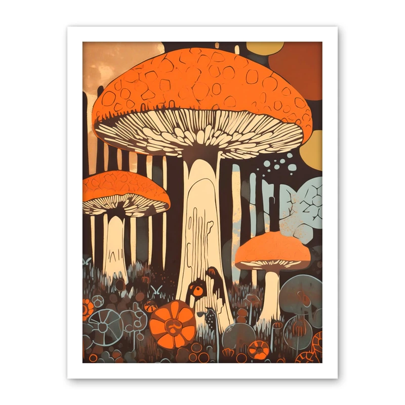 Artery8 Mushroom Vintage Large Red Cap Fungi Pastel Colour Earthy Aesthetic Kitchen Artwork Framed Wall Art Print 18X24 Inch