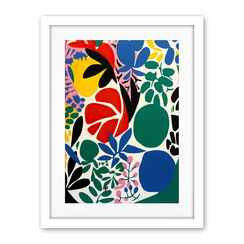 Artery8 Botanical Garden Henri Matisse Inspired Acrylic Painting Abstract Bright Shapes Artwork Framed Wall Art Print 18X24 Inch