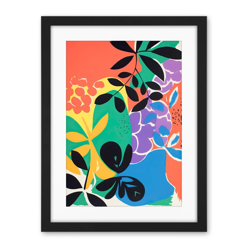 Artery8 Henri Matisse Inspired Plant Shapes Acrylic Painting Abstract Bright Colourful Artwork Framed Wall Art Print 18X24 Inch