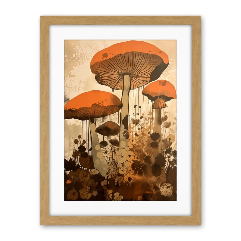 Artery8 Red Mushroom Fungi Earthy Pastel Colour Cottagecore Rustic Kitchen Decor Artwork Framed Wall Art Print 18X24 Inch