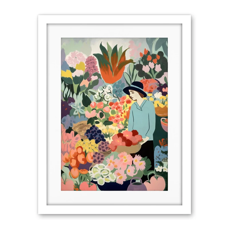 Artery8 Danish Pastel Aesthetic Flower Market Watercolour Painting Woman Bouquet Artwork Framed Wall Art Print 18X24 Inch