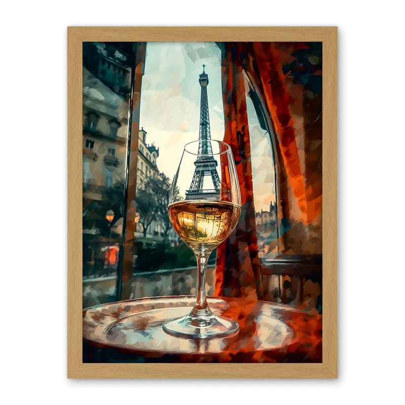 Artery8 Through the Wine Glass Oil Painting Paris France Eiffel Tower View from Glass Window Artwork Framed Wall Art Print 18X24 Inch