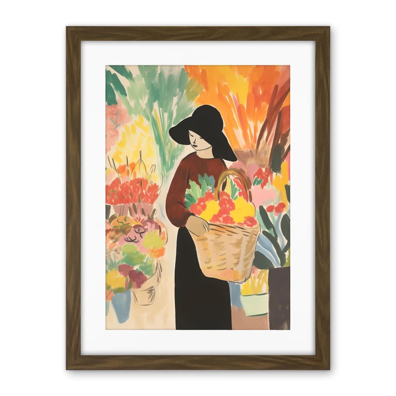 Artery8 At the Flower Market Danish Pastel Aesthetic Watercolour Painting Floral Bouquet Artwork Framed Wall Art Print 18X24 Inch