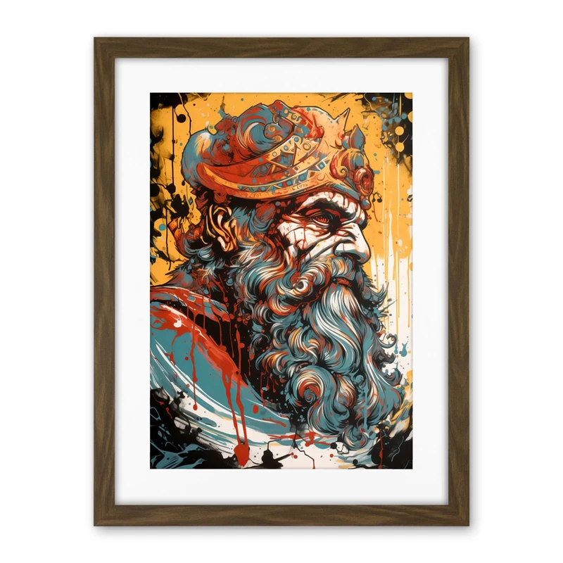 Artery8 Ares God of War Acrylic Painting Greek Mythology Blue Red Yellow Battle Deity Artwork Framed Wall Art Print 18X24 Inch