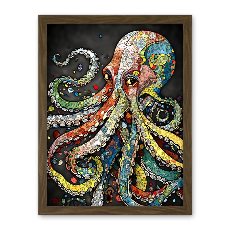 Artery8 Behind the Octopus Eyes Watercolour Pastel Colour Tentacle Doodle Pattern Artwork Framed Wall Art Print 18X24 Inch