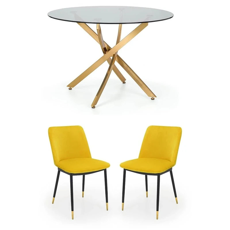 Julian Bowen Set of Montero Round Table and 4 Mustard Delaunay Chairs
