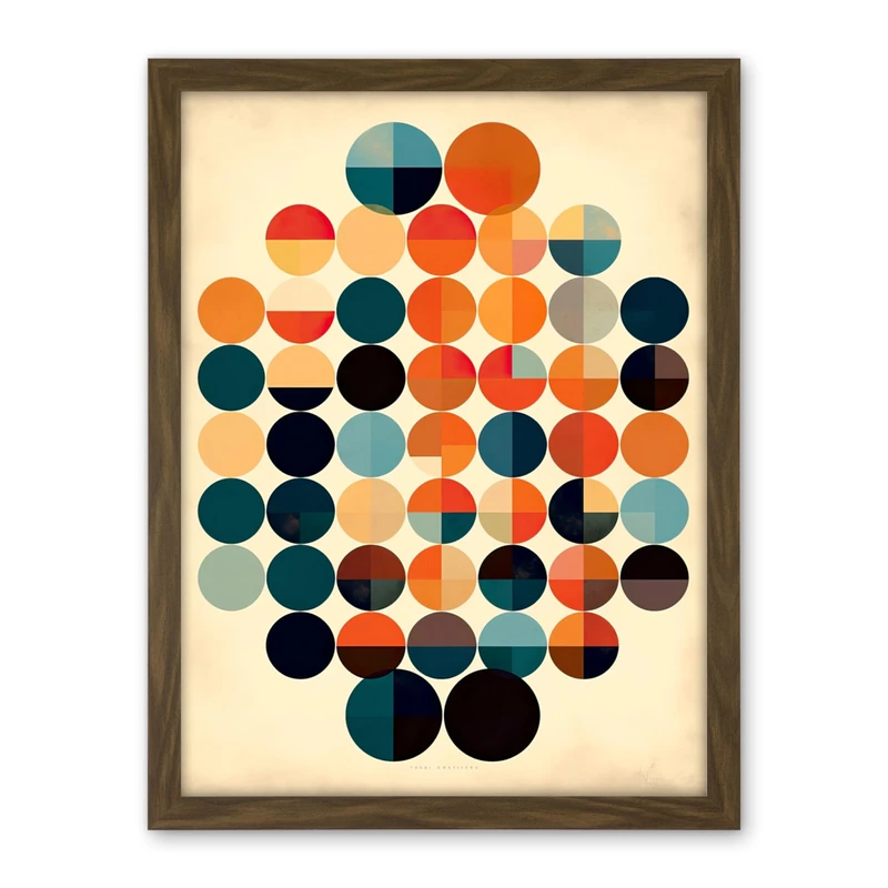 Artery8 Minimalist Bauhaus Geometric Vintage Colourful Shapes Circles Artwork Framed Wall Art Print 18X24 Inch