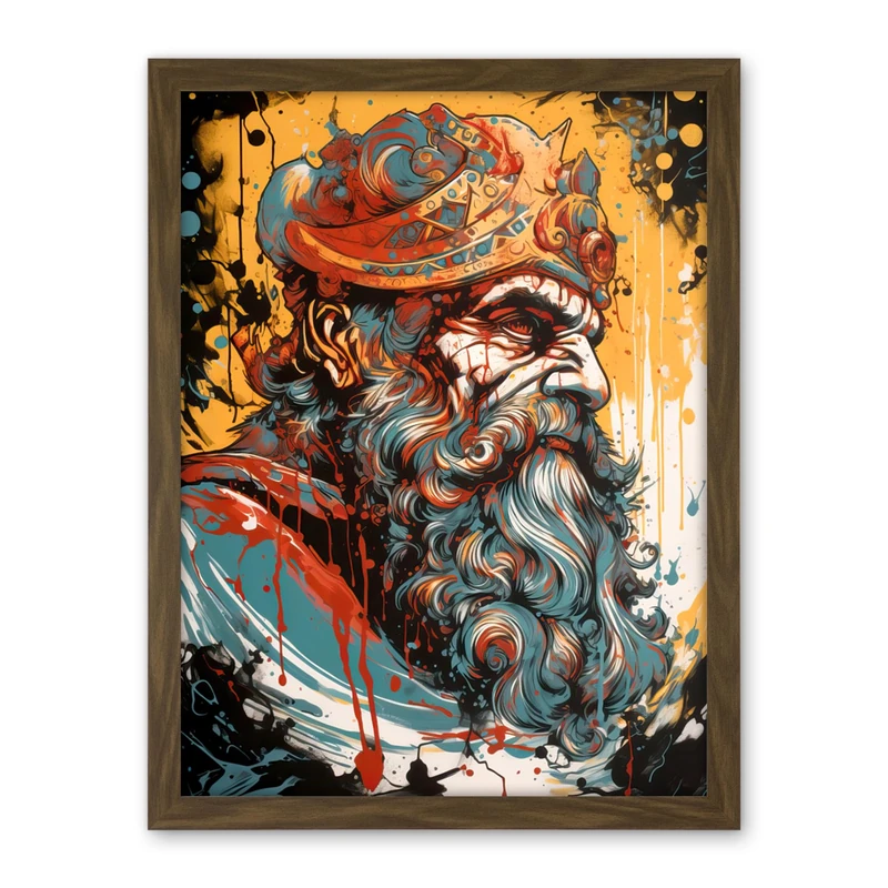 Artery8 Ares God of War Acrylic Painting Greek Mythology Blue Red Yellow Battle Deity Artwork Framed Wall Art Print 18X24 Inch - Image 1