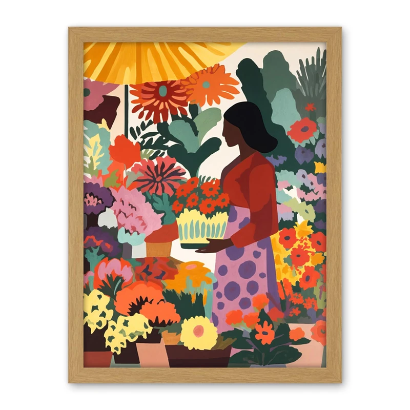 Artery8 Danish Pastel Aesthetic Florist Flower Market Watercolour Painting Woman Floral Artwork Framed Wall Art Print 18X24 Inch