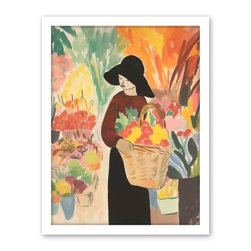 Artery8 At the Flower Market Danish Pastel Aesthetic Watercolour Painting Floral Bouquet Artwork Framed Wall Art Print 18X24 Inch