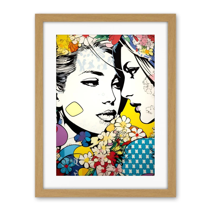 Artery8 Soulmates Love of a Woman Gay LGBTQ Pan Floral Spring Flower Pattern Lesbian Artwork Framed Wall Art Print 18X24 Inch