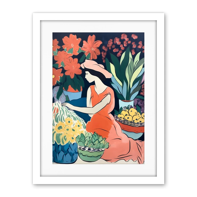 Artery8 Danish Pastel Aesthetic Matisse Flower Market Watercolour Painting Floral Bouquets Artwork Framed Wall Art Print 18X24 Inch