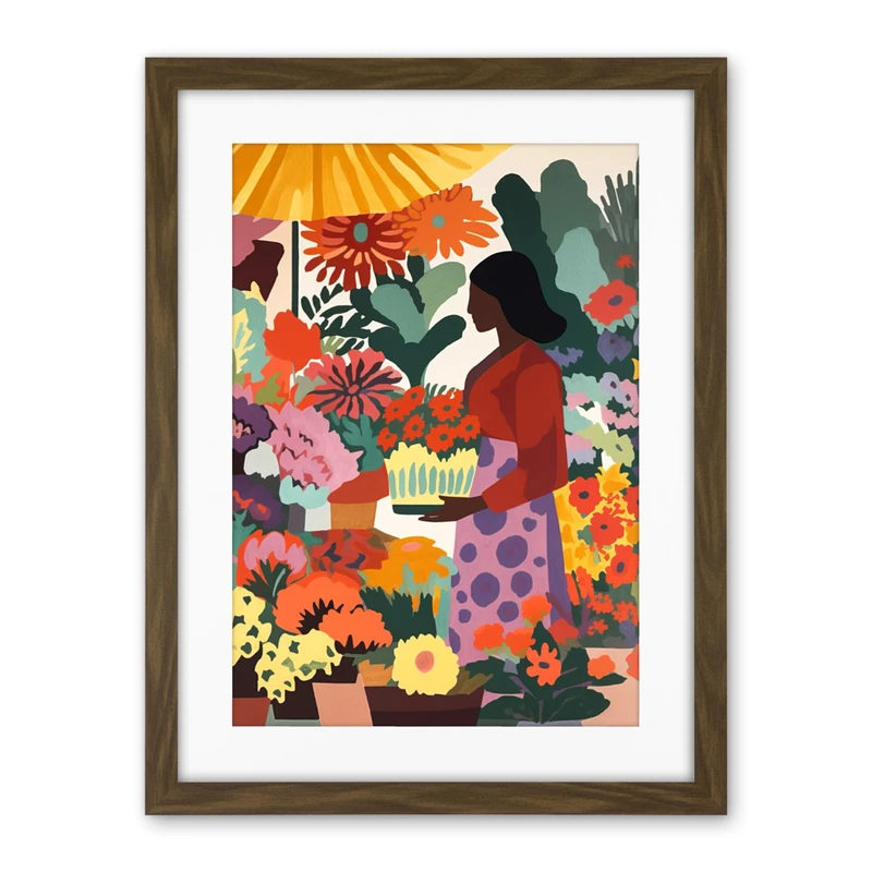 Artery8 Danish Pastel Aesthetic Florist Flower Market Watercolour Painting Woman Floral Artwork Framed Wall Art Print 18X24 Inch