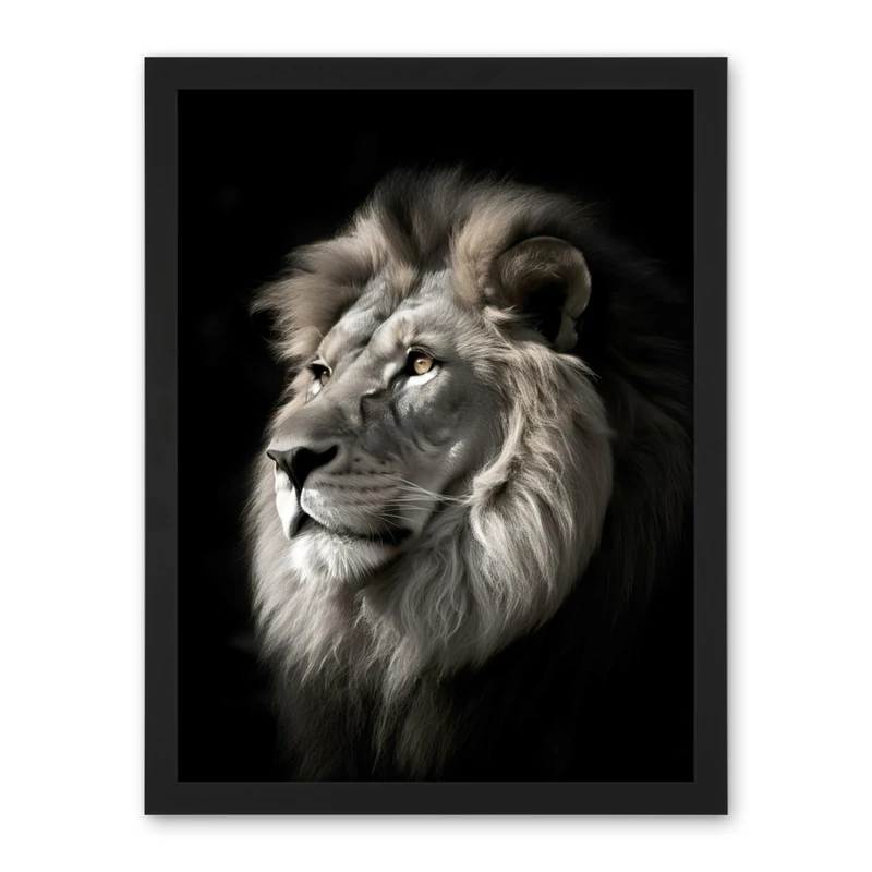 Artery8 Lion Head Portrait Dramatic Photograph Strong Leo Dark Atmospheric Light Artwork Framed Wall Art Print 18X24 Inch