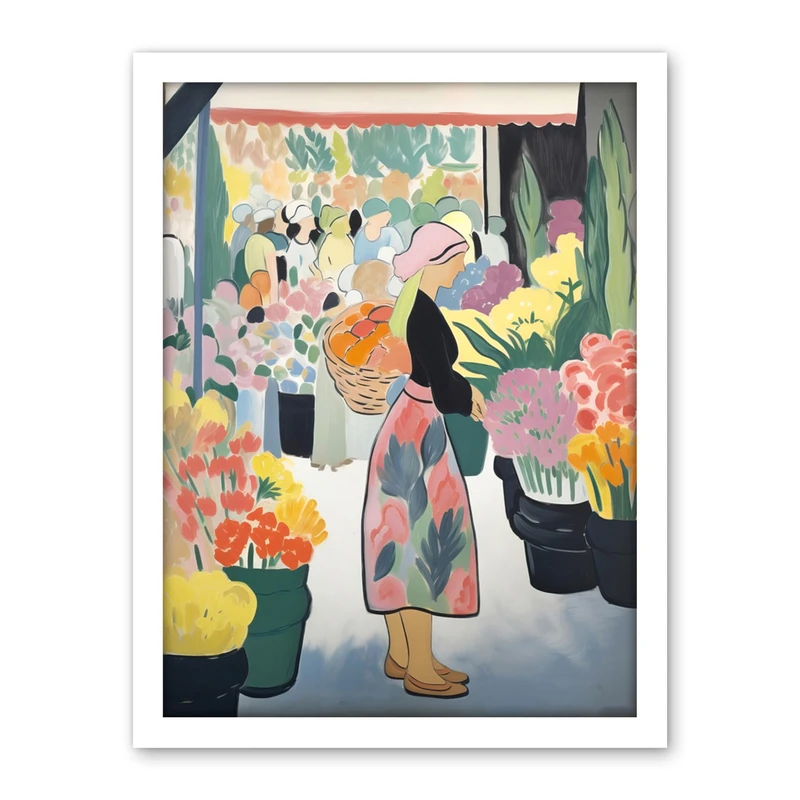 Artery8 Danish Pastel Aesthetic Flower Market Woman Watercolour Painting Spring Bouquet Shop Artwork Framed Wall Art Print 18X24 Inch