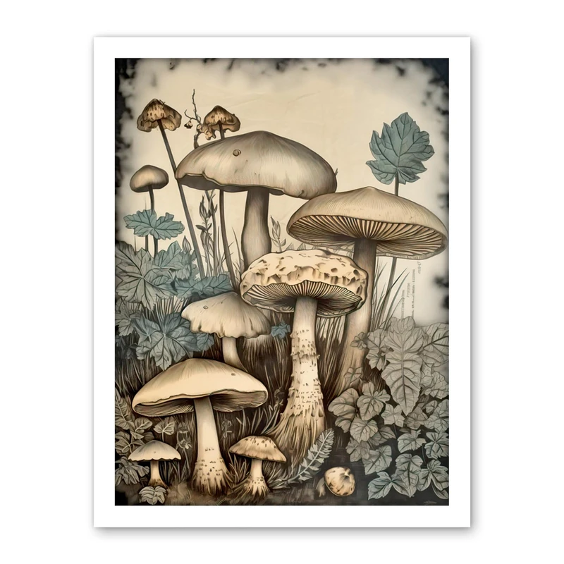 Artery8 Mushroom Fungi Watercolour Vintage Cottagecore Aesthetic Rustic Decor Artwork Framed Wall Art Print 18X24 Inch