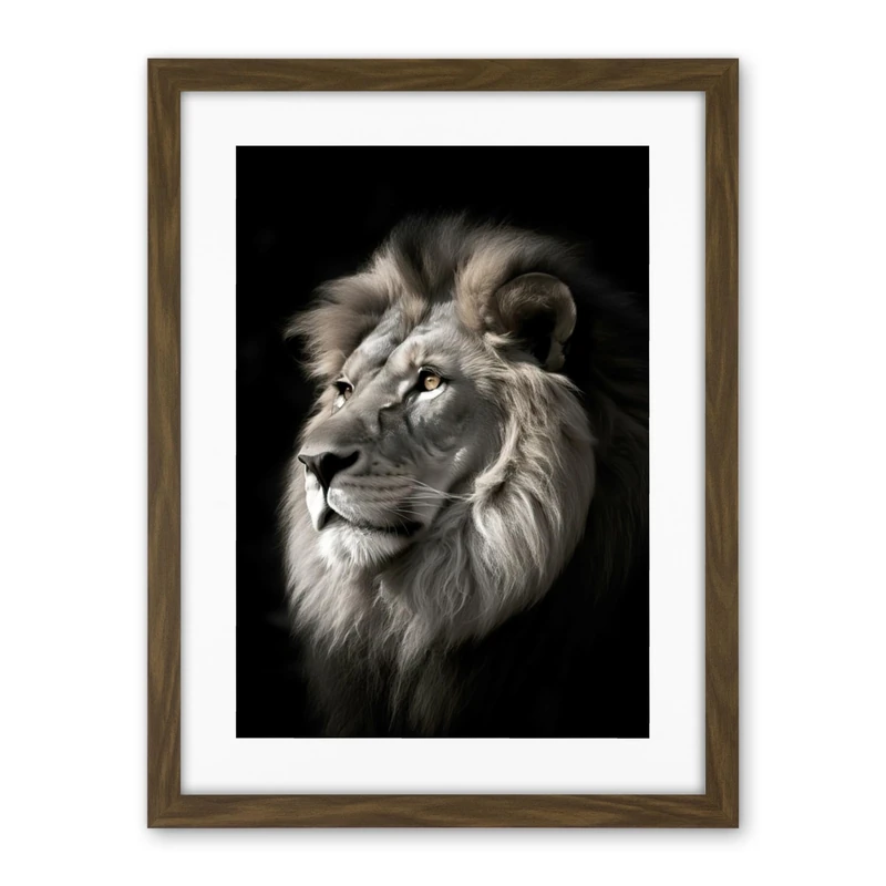 Artery8 Lion Head Portrait Dramatic Photograph Strong Leo Dark Atmospheric Light Artwork Framed Wall Art Print 18X24 Inch