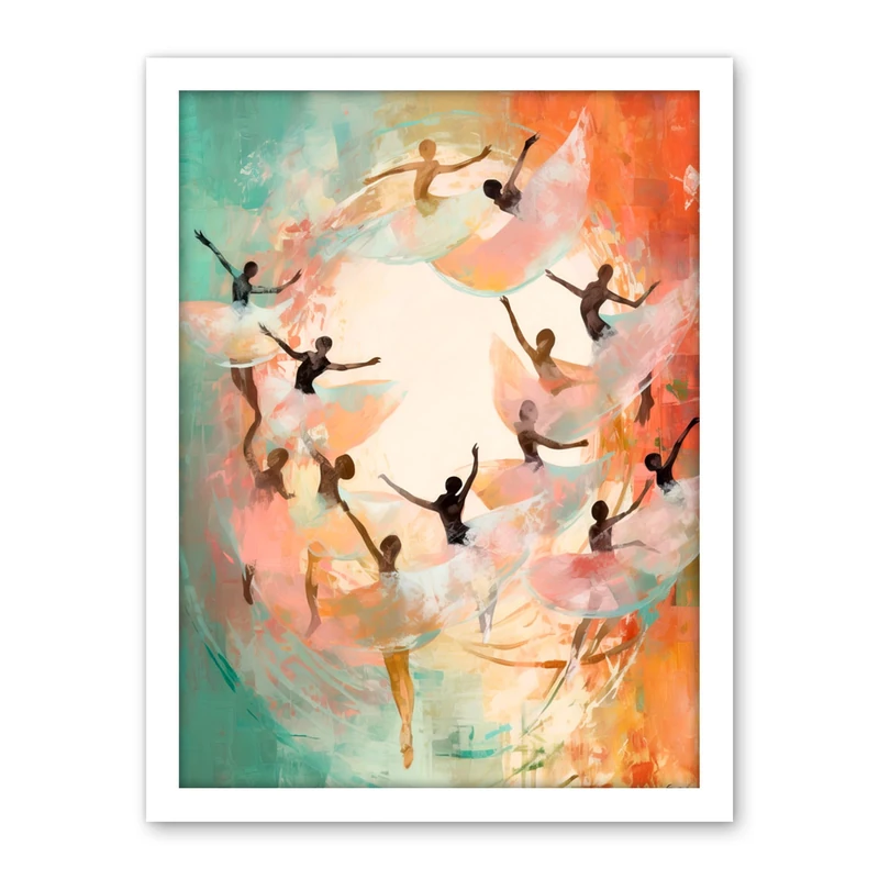 Artery8 The Tornado Ballet Oil Painting Abstract Turquoise Pink Musical Swirl Dancers Artwork Framed Wall Art Print 18X24 Inch