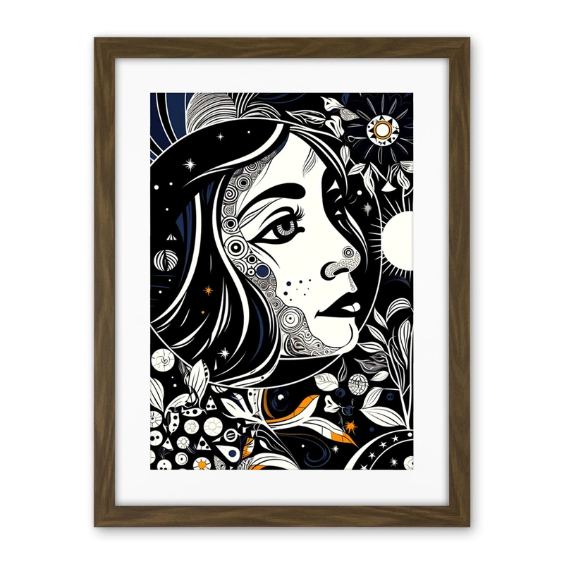 Artery8 Moon and Sun Tarot Card Style Love Story Night Boho Plant Patterns Artwork Framed Wall Art Print 18X24 Inch