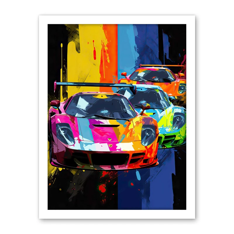 Artery8 Sport Racing Cars Vibrant Supercar Race Mancave Gift for Him Artwork Framed Wall Art Print 18X24 Inch