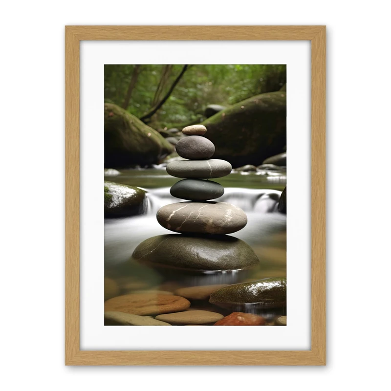 Artery8 Zen Massage Stone Photograph Waterfall River Nature Beauty Salon Therapy Room Artwork Framed Wall Art Print 18X24 Inch