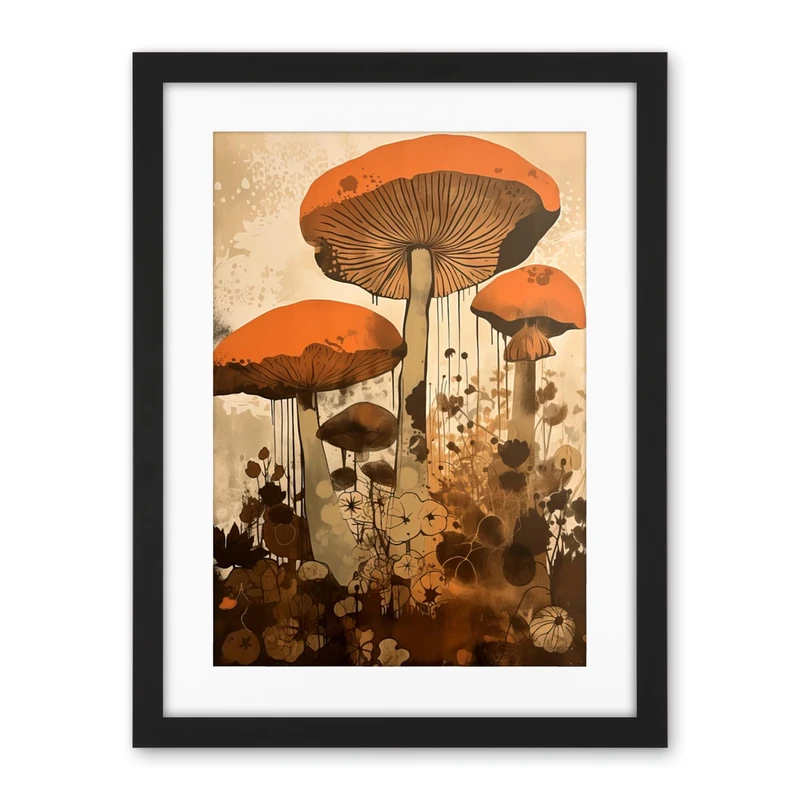 Artery8 Red Mushroom Fungi Earthy Pastel Colour Cottagecore Rustic Kitchen Decor Artwork Framed Wall Art Print 18X24 Inch