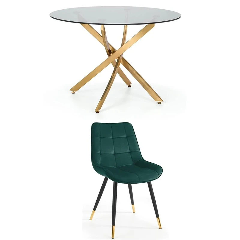 Julian Bowen Set of Montero Round Table and 4 Green Hadid Chairs