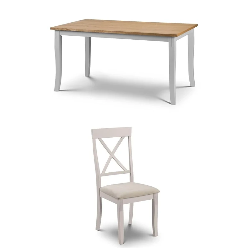 Julian Bowen Set of Davenport Grey and Oak Rectangular Table and 6 Grey Davenport Chairs