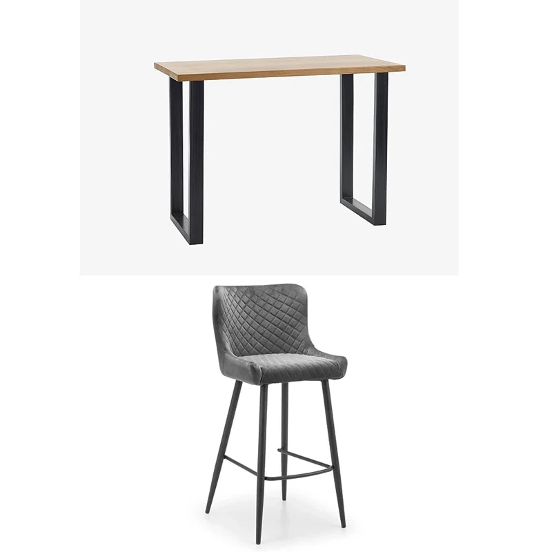 Julian Bowen Set of Set Of Brooklyn Oak Bar Table And 2 Luxe Velvet Bar Stools