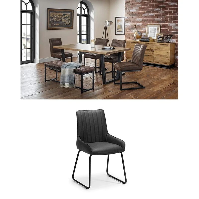 Julian Bowen Set of Brooklyn Oak Rectangular Table and 4 Grey Soho Chairs