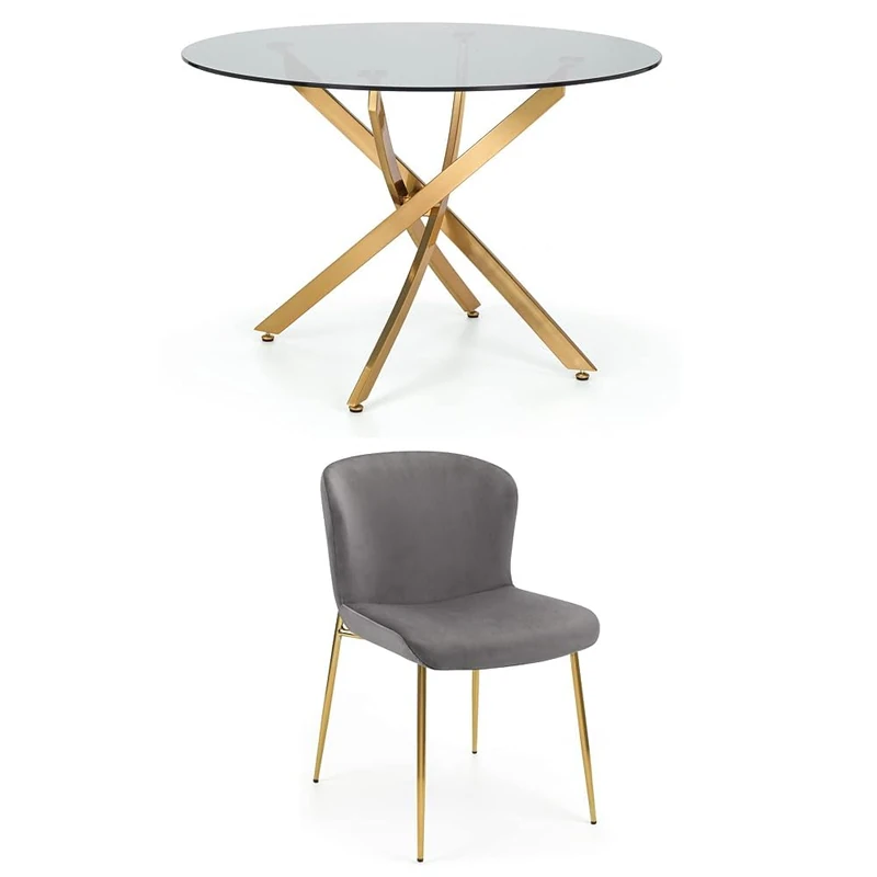 Julian Bowen Set of Montero Round Table and 4 Grey Harper Chairs