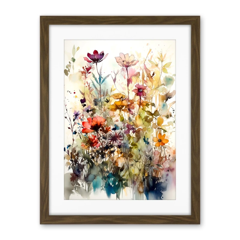 Artery8 Spring Wild Flowers Watercolour Colourful Floral Blooms Painting Artwork Framed Wall Art Print 18X24 Inch