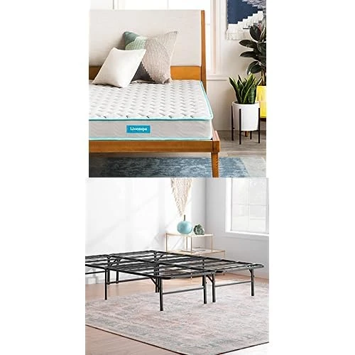 Linenspa King size Bed with Mattress included – Foldable Metal Bed Frame and 15 cm Memory Foam & Coil Spring Mattress – Firm & Stable, 150 x 200 cm