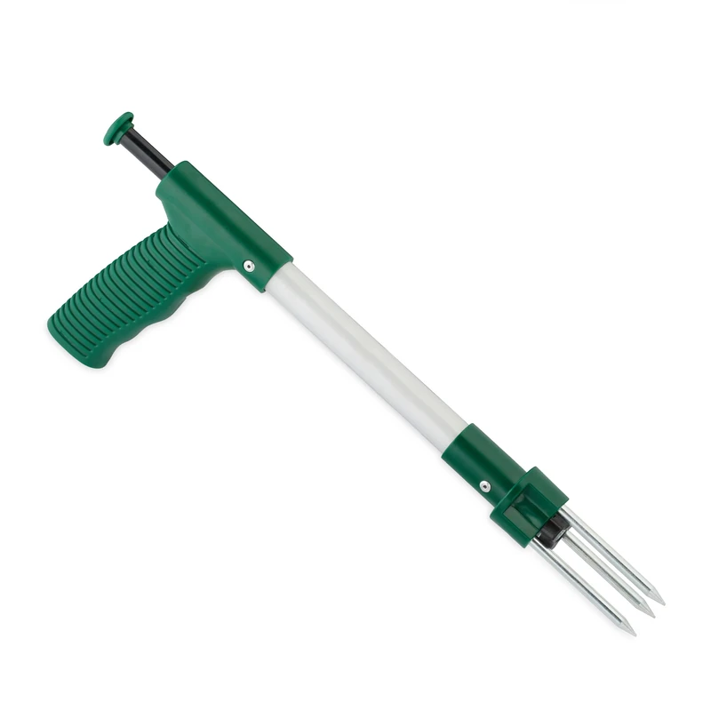 Relaxdays Weeder, Root, Ejector Mechanism, Ergonomic Handle, Length: 37 cm, Thistle Pricker, Green/Silver, 13 x 37 x 3.5 cm