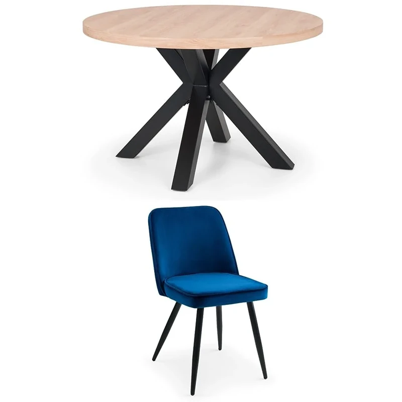 Julian Bowen Set of Berwick Round Table and 4 Blue Burgess Chairs