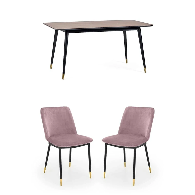 Julian Bowen Set of Findlay Rectangular Table and 4 Pink Delaunay Chairs