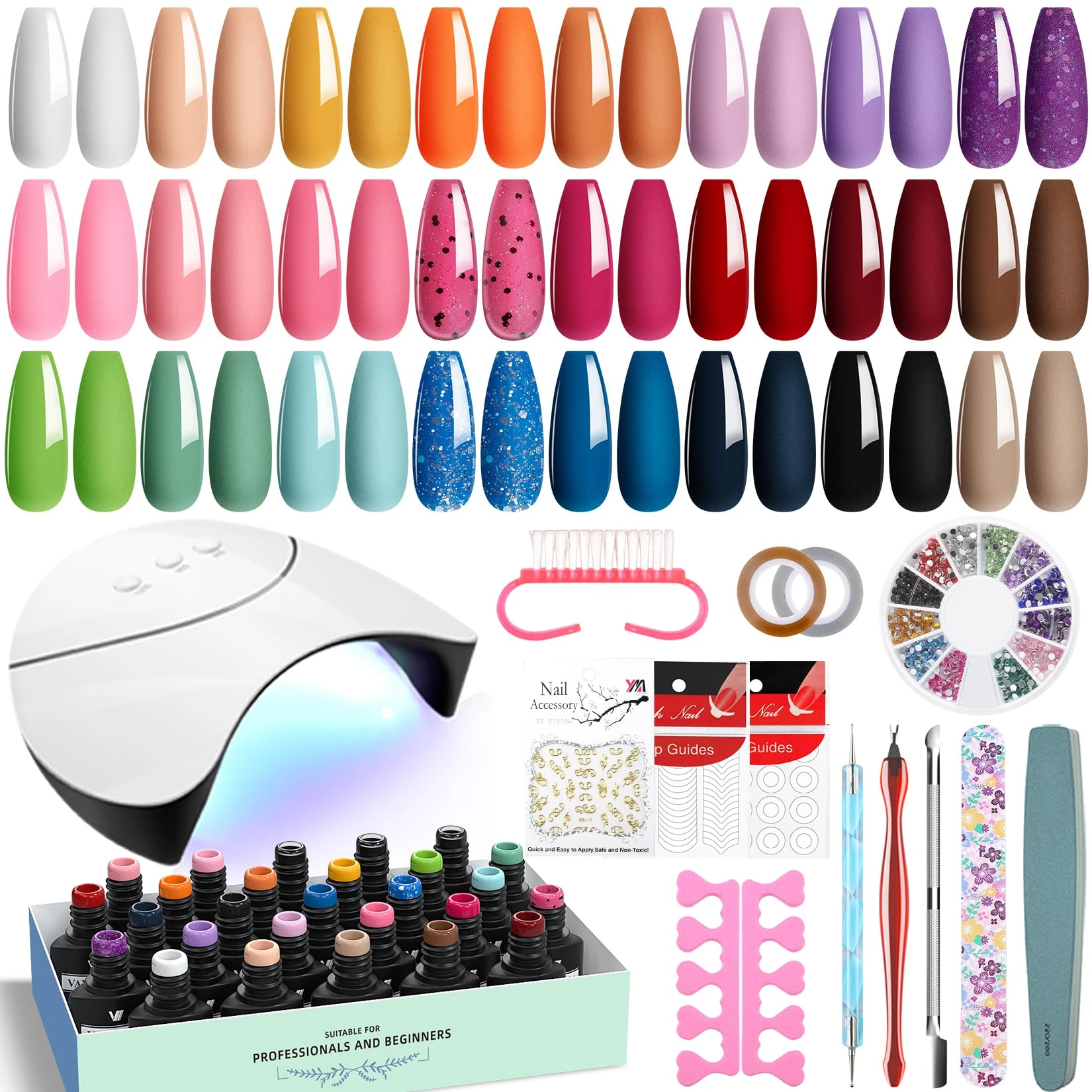 VANREESA Gel Nail Polish Set with Lamp Starter Kit 24 Colours Gel Nail Kit with U V Light Red Pink Blue Gels Polish Set with Base Top Coat Nails Salon Set Gifts for Women