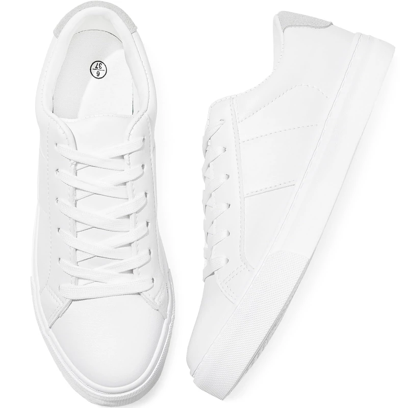 Adokoo Women's Fashion Sneakers PU Leather Casual Shoes White Tennis Low Top Shoes Womens Lace up Sneakers, White, 5.5 UK