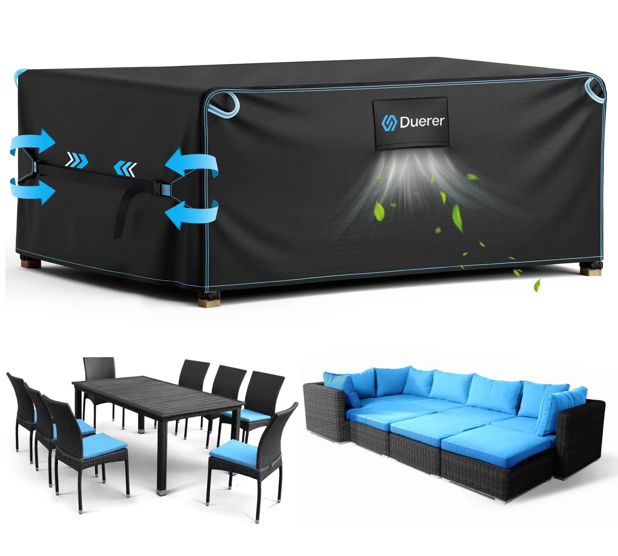 Duerer Garden Furniture Covers Waterproof 420D Outdoor Patio Furniture Covers 248 x 198 x 81cm, for Furniture Set, Sofa, Table and Chair Set Cover, Anti-UV Rain Snow Dust Wind-Proof with Air Vent