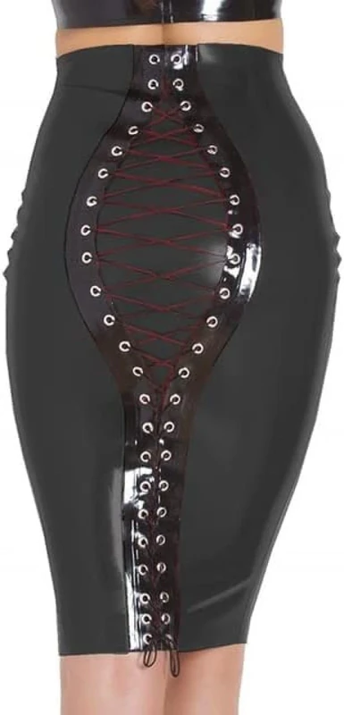 GOCTRN Woman Pencil Skirts Bodycon High Waisted Lace Up Open Skirt Summer PVC Latex Leather Skinny Mini Skirts,Black,XXL